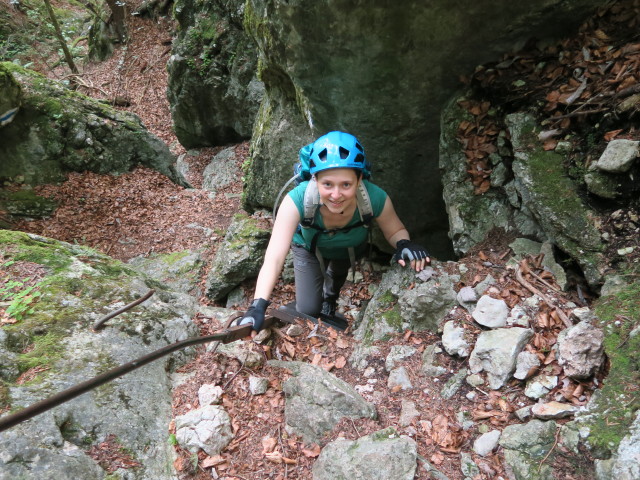 Waldegger Steig: Sabine im Ausstieg