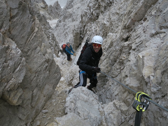 Via Ferrata Zandonella Sud: Ronald und Armin im Ausstieg (15. Juli)