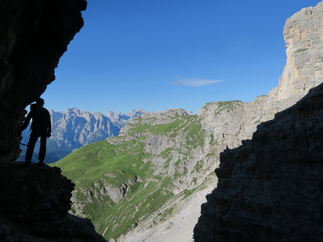 Via Ferrata Severino Casara: Ronald bei der Hängebrücke (16. Juli)