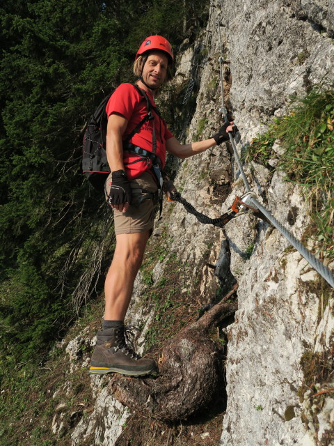 Bergmandl-Klettersteig: Jörg am 1. Pfeiler (8. Sep.)