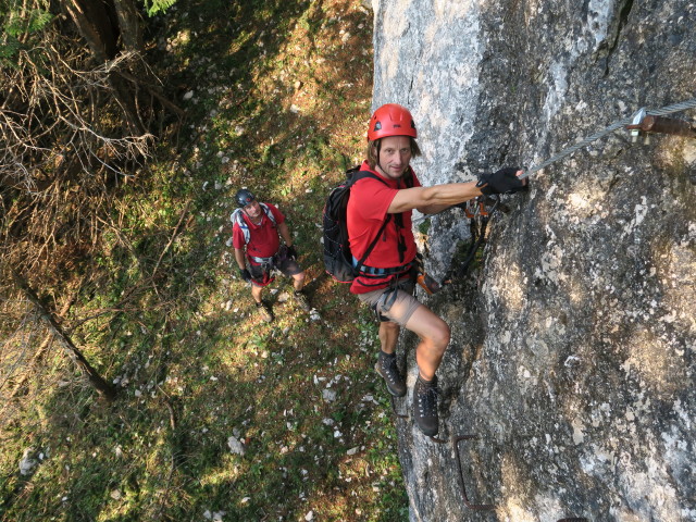 Bergmandl-Klettersteig: Erich und Jörg am 2. Pfeiler (8. Sep.)