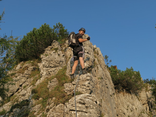 Bergmandl-Klettersteig: Lin am 3. Pfeiler (8. Sep.)