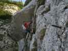 Heli-Kraft-Klettersteig: Erich zwischen Riesenleiter und 1. Seilbrücke (8. Sep.)