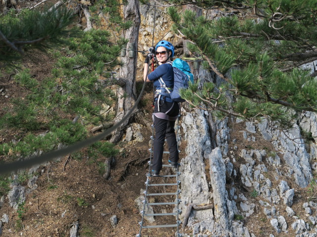 Gebirgsvereins-Klettersteig: Sabine auf der Seilbr&uuml;cke