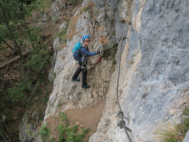 Gebirgsvereins-Klettersteig: Sabine in der Headwall