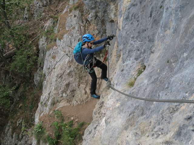 Gebirgsvereins-Klettersteig: Sabine in der Headwall