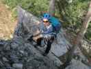 Gebirgsvereins-Klettersteig: Sabine vor der Seilbrücke