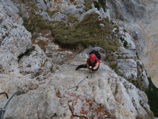 K&ouml;nigschusswand-Klettersteig: Carmen in der Schl&uuml;sselstelle