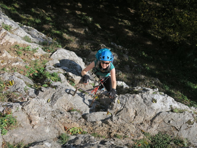 Wildenauer-Klettersteig: Sabine in der Einstiegswand