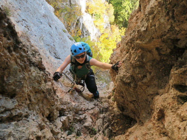 Wildenauer-Klettersteig: Sabine vor dem Steigbuch