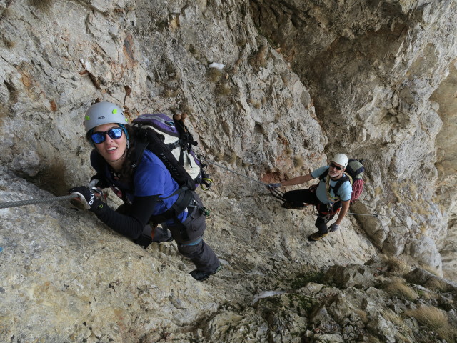 Haid-Klettersteig: Ursula und Josef zwischen großem Kessel und Kamin