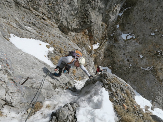 Haid-Klettersteig: Christoph, Gerhard und Josef zwischen Madonna und Ausstieg