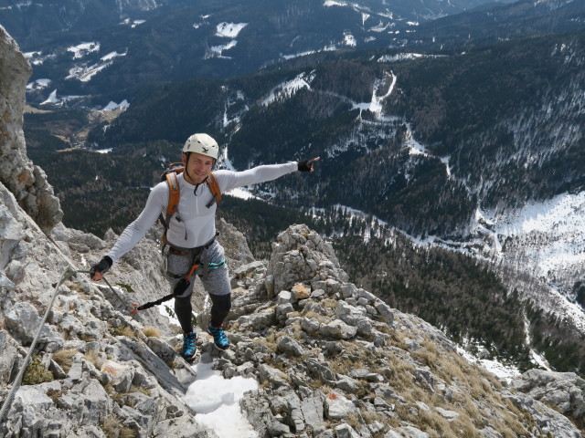 Haid-Klettersteig: Christoph zwischen Madonna und Ausstieg