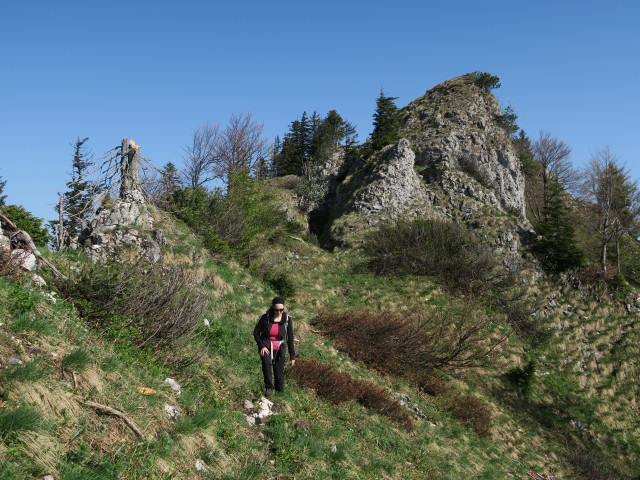 Sabine am Weg E10 zwischen Langlackenmauer und Ochsenkogel (6. Mai)