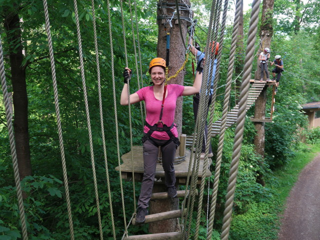 Kletterwald Buchenberg: Sabine, Kerstin, Katja Lin und Karin im Parcours 'Blaumeise'