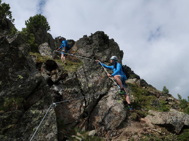 Speikboden-Klettersteig: Daniel und Christian zwischen Nepalbrücke und Ausstieg