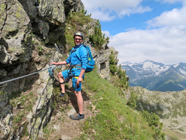 Speikboden-Klettersteig: Daniel zwischen Nepalbrücke und Ausstieg