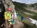 Speikboden-Klettersteig: Sigrid, Leonie, Christian und Daniel beim Einstieg