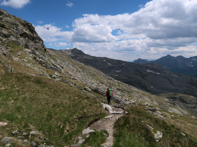 Irene am Neveser Höhenweg zwischen Östlichem Nevesferner und Nevesjoch (30. Juni)