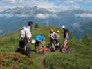 Michaela, Erich, Frank, Sonja, Ulrike und Josef zwischen Bergstation der Goldriedbahn und Bunköpfl