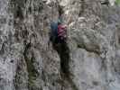 Turmstein-Klettersteig: Sabine in der Schlüsselstelle