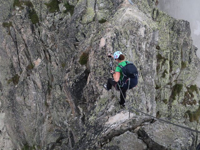 Krokodil-Klettersteig: Marisa zwischen Krokodil und Seilbrücke (28. Juli)