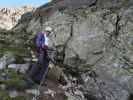 Kleinbärenzinne-Klettersteig: Bernadette bei der Abzweigung der schwierigen Variante (15. Aug.)