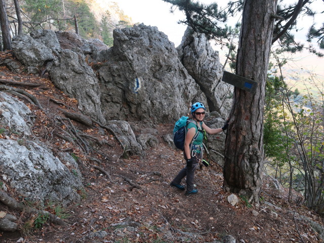 Frauenlucke-Klettersteig: Sabine beim Ausstieg