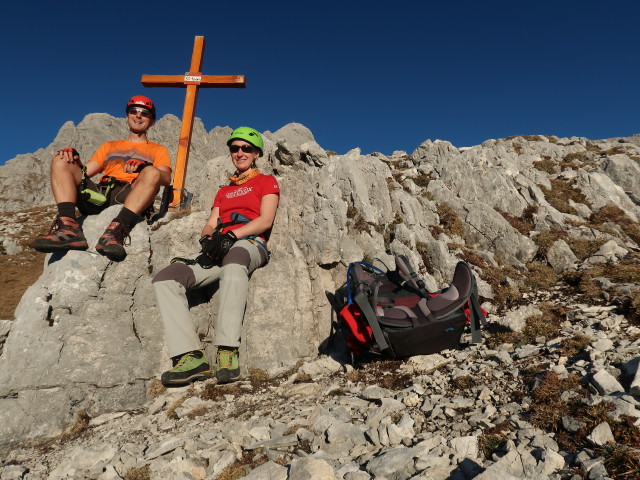 Bert-Rinesch-Klettersteig: Ich und Carmen beim S&uuml;dostsporn-Kreuz, 1.833 m
