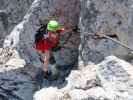 Bert-Rinesch-Klettersteig: Carmen zwischen 2. steiler anhaltender Wand mit Leitern und dem Quergang über Rinne