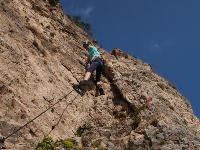 Pittentaler Klettersteig: Anja Liv in der Schlüsselstelle