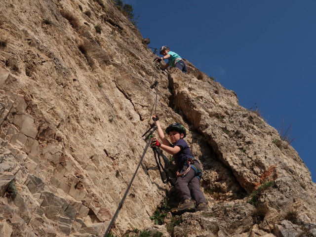 Pittentaler Klettersteig: Tim und Anja Liv in der Schlüsselstelle