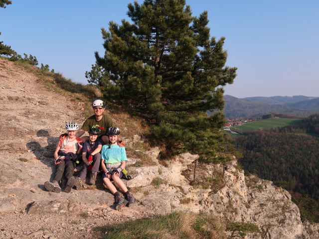 Pittentaler Klettersteig: Katja Lin, Tim, ich und Anja Liv beim Ausstieg
