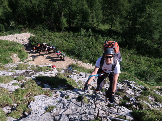 Pisciadù-Klettersteig: Ronald in der Einstiegswand (3. Aug.)