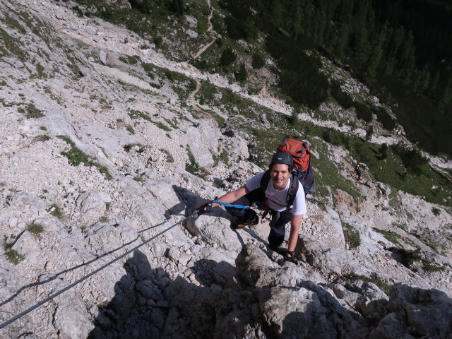 Pisciadù-Klettersteig: Ronald im Haupteinstieg (3. Aug.)