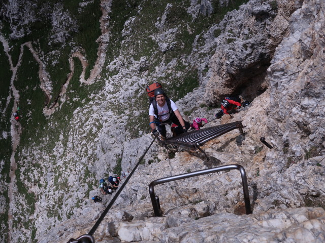 Pisciad&ugrave;-Klettersteig: Ronald auf der Leiter (3. Aug.)
