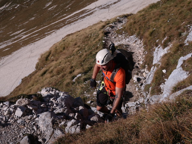 Via Ferrata Scala A. Pipan: David zwischen Einstieg und Leiter (12. Okt.)