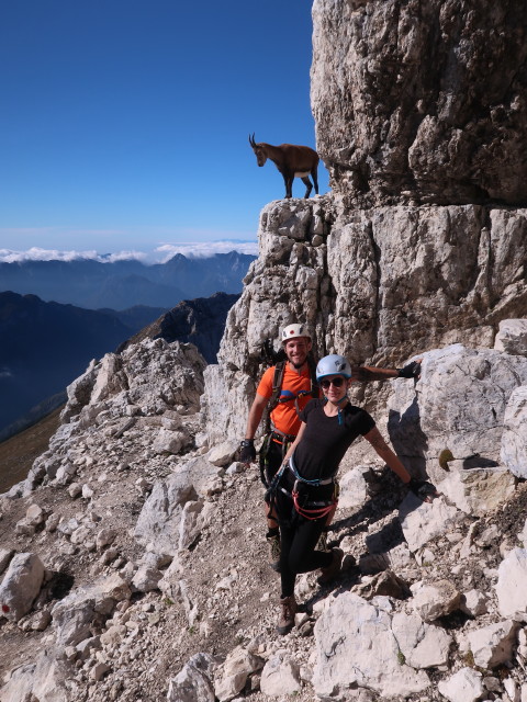 Via Ferrata Scala A. Pipan: David und Evelin zwischen Einstieg und Leiter (12. Okt.)