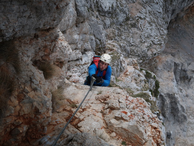 Königschusswand-Klettersteig: Christoph in der Schlüsselstelle