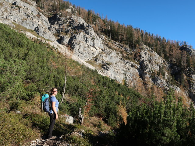 Sabine am Budergrabensteig zwischen Merkensteinbr&uuml;ndl und Jagdhaus Rettenbach (8. Nov.)
