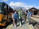 Irene, Christian, Romana und Stefan im Bahnhof Puchberg am Schneeberg, 577 m