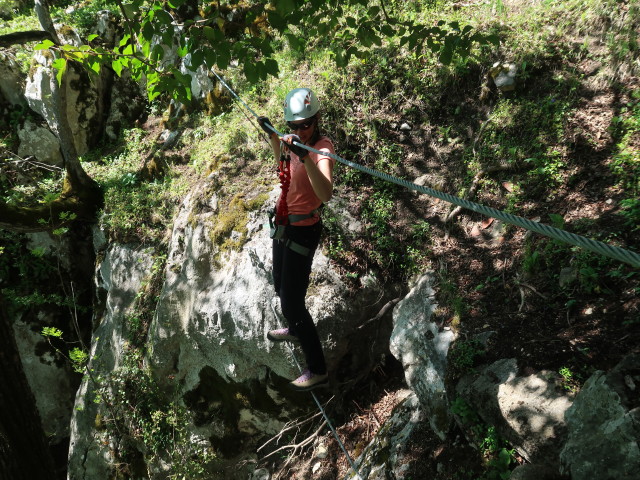 Ruine Rabenstein-Klettersteig: Larissa auf der Seilbrücke