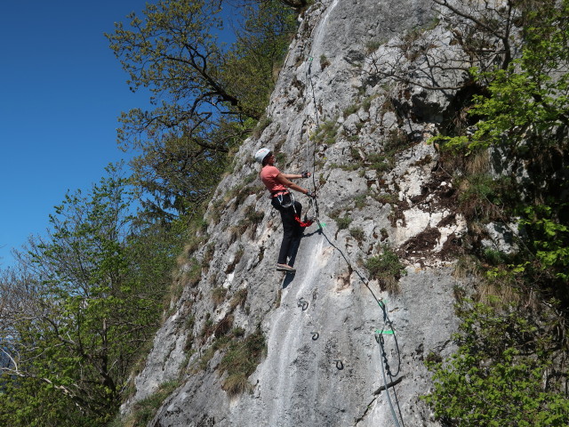 Ruine Rabenstein-Klettersteig: Larissa nach der Nepalbrücke