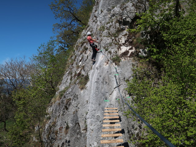 Ruine Rabenstein-Klettersteig: Larissa nach der Nepalbrücke