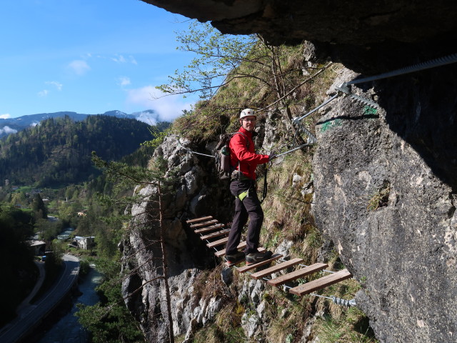 Türkenschanze-Klettersteig: David auf der Nepalbrücke