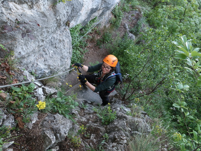 E60-Klettersteig: Hannelore beim Steigbuch