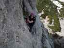 Däumling-Klettersteig: Birgit zwischen erster Seilbrücke und Nepalbrücke