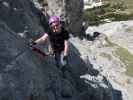 Däumling-Klettersteig: Birgit zwischen Nepalbrücke und zweiter Seilbrücke