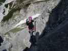 Däumling-Klettersteig: Birgit zwischen Nepalbrücke und zweiter Seilbrücke