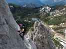 Däumling-Klettersteig: Birgit zwischen Nepalbrücke und zweiter Seilbrücke